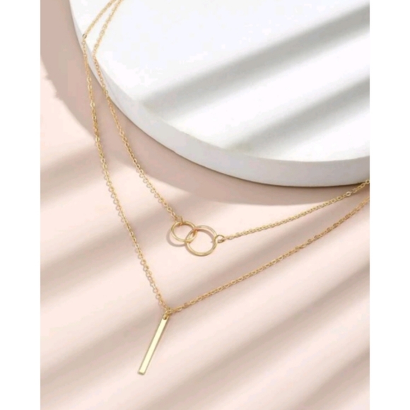 Anthropologie Minimalist Gold Layered Connecting Hoops and Bar Necklace - Picture 4 of 5